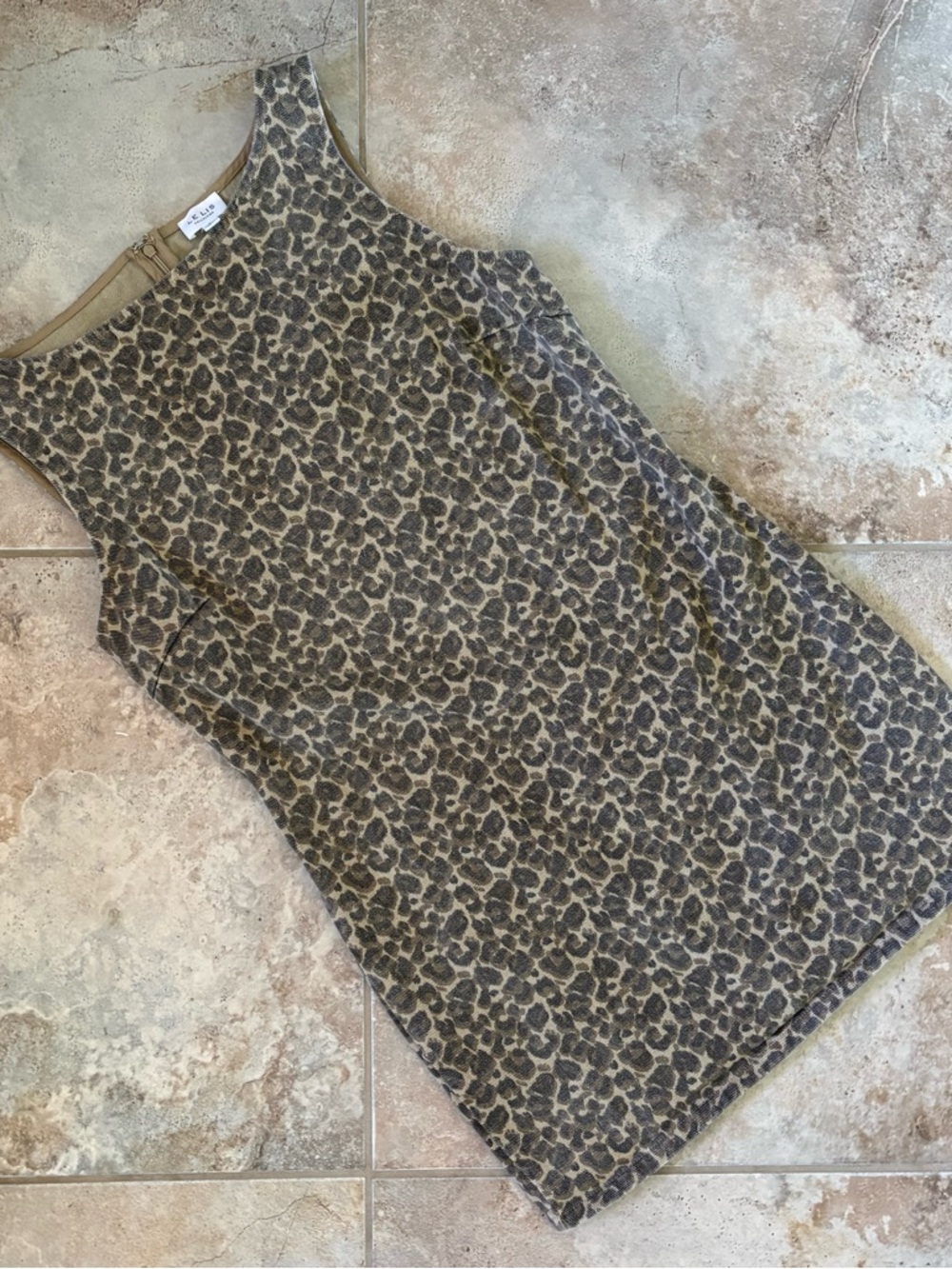 Lelis Leopard Mini Denim Shift Dress Large Animal Print Classic Chic Sleeveless